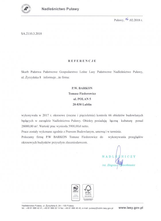 Referencje Nadleśnictwo Puławy 2017