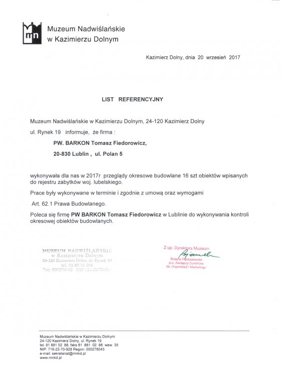 Referencje Muzeum Nadwiślańskie 2016