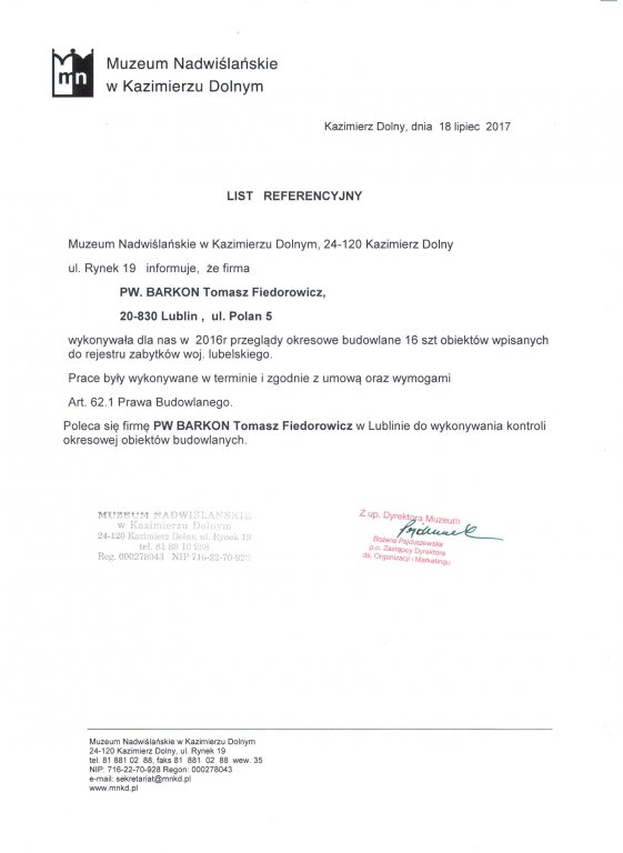 Referencje Muzeum Nadwiślańskie 2016